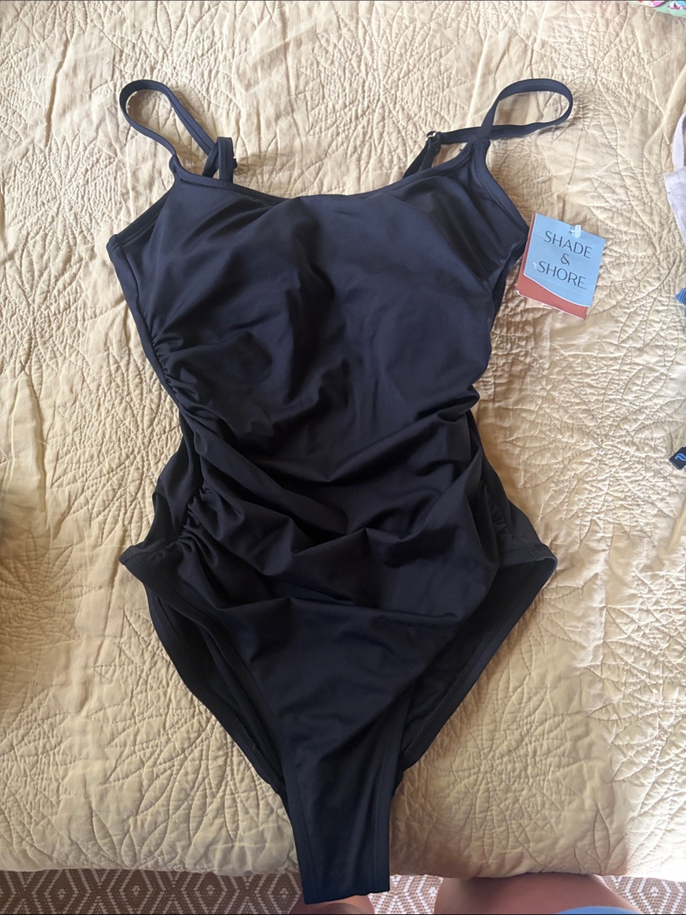 Shade & Shore Black Ruched One-Piece Swimsuit